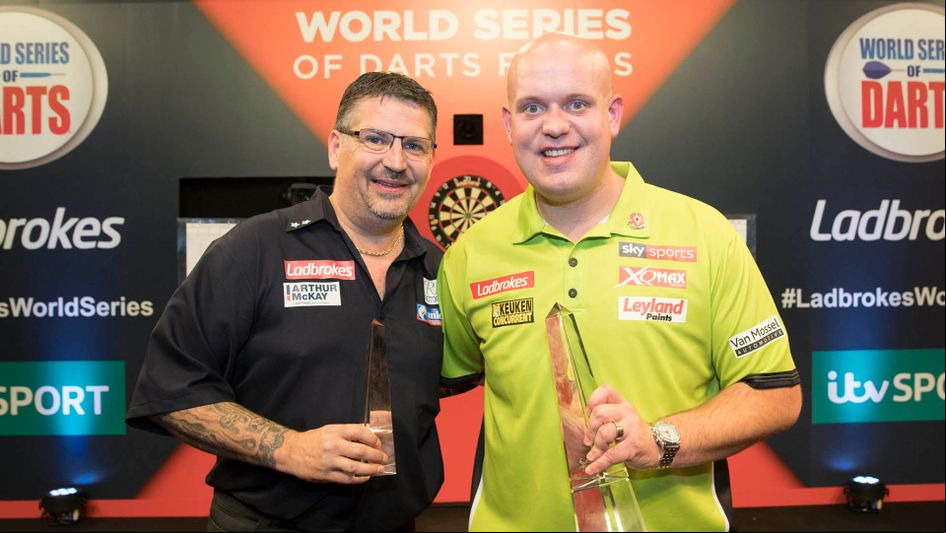 Michael van Gerwen and Gary Anderson (Picture: Steve Welsh/PDC)