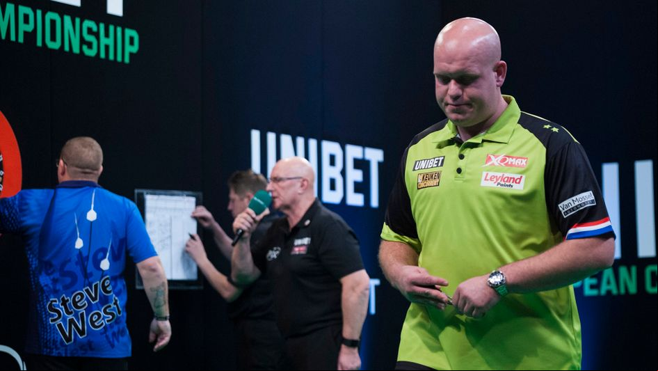 Michael van Gerwen crashed out of the European Championship (Picture: Kelly Deckers/PDC)