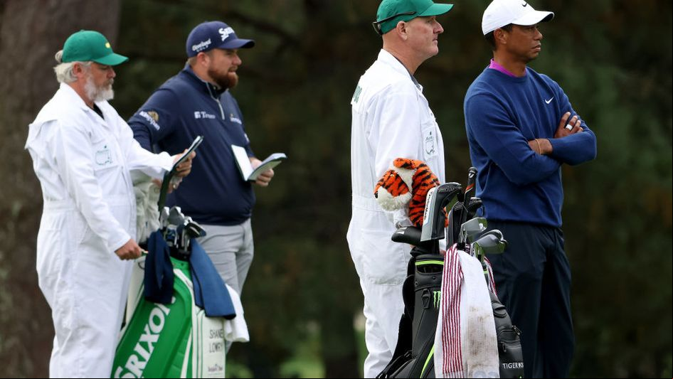 Shane Lowry and Tiger Woods in action at Augusta
